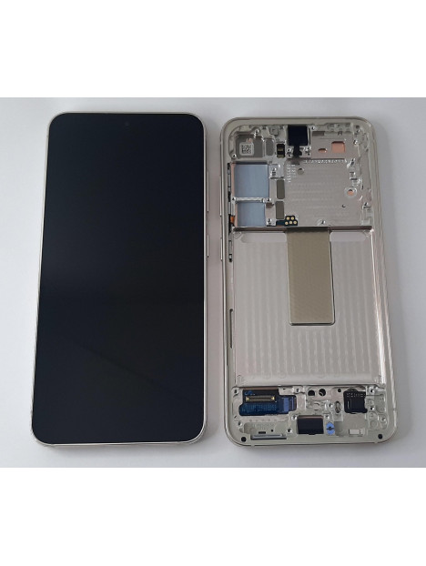 Pantalla lcd para Samsung Galaxy S23 SM-S911B mas tactil negro mas marco crema Service Pack GH82-30481B GH82-30480B