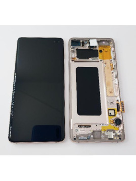 Pantalla LCD Samsung Galaxy S10 plus G975F GH82-18834J mas tactil negro marco blanco ceramico rosa service pack