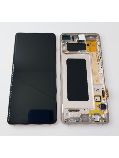 Pantalla LCD Samsung Galaxy S10 plus G975F GH82-18834J mas tactil negro marco blanco ceramico rosa service pack