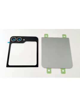 Tapa trasera o tapa bateria gris para Samsung Galaxy Z Flip 6 5G F741 con lente de camara