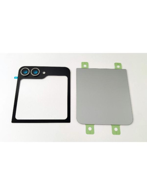 Tapa trasera o tapa bateria gris para Samsung Galaxy Z Flip 6 5G F741 con lente de camara
