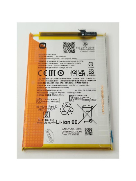 Batería BM5R 5000mAh para Xiaomi Redmi 12 4G 23053RN02A Redmi 12 5G 23076RN4BI 1330101000132B Service Pack