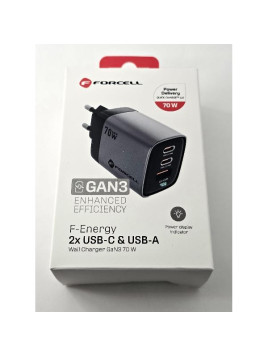 Cargador FORCELL F-Energy con 2 puertos Tipo C y 1 USB A PD QC4.0 SAM SFC2 3.45A 70W gris