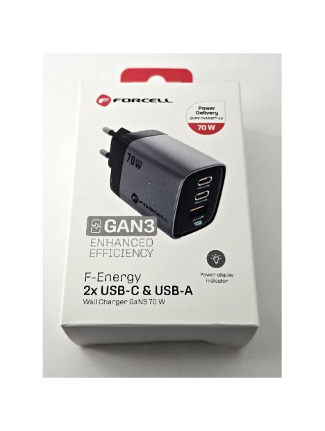 Cargador FORCELL F-Energy con 2 puertos Tipo C y 1 USB A PD QC4.0 SAM SFC2 3.45A 70W gris