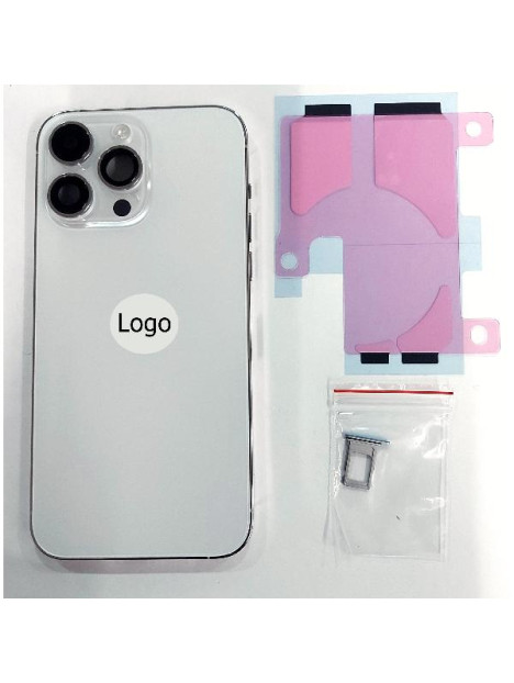 Tapa trasera o tapa bateria plata para iPhone 14 Pro Max mas marco central y componentes Remanufacturada Grado A
