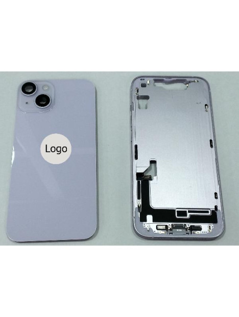 Set Tapa trasera o tapa bateria morada iPhone 14 con carcasa central y componentes Remanufacturada Grado A