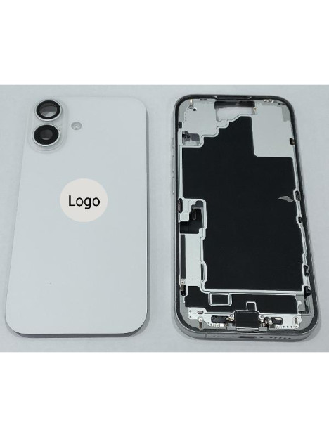 Set Tapa trasera o tapa bateria blanca iPhone 16 con carcasa central y componentes Remanufacturada Grado A