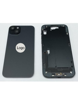 Set Tapa trasera o tapa bateria negra iPhone 15 Plus con carcasa central y componentes Remanufacturada Grado A