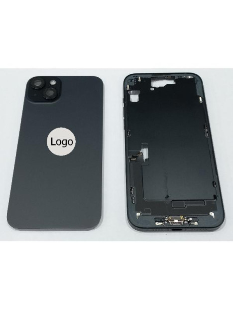 Set Tapa trasera o tapa bateria negra iPhone 15 Plus con carcasa central y componentes Remanufacturada Grado A
