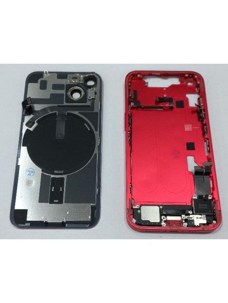 Set Tapa trasera o tapa bateria roja iPhone 14 con carcasa central y componentes Remanufacturada Grado A