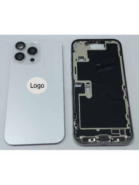 Set Tapa trasera o tapa bateria blanca iPhone 16 Pro Max con carcasa central y componentes Remanufacturada Grado A