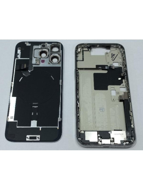 Set Tapa trasera o tapa bateria blanca iPhone 16 Pro Max con carcasa central y componentes Remanufacturada Grado A