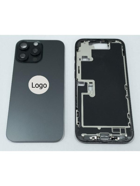 Set Tapa trasera o tapa bateria negra iPhone 16 Pro Max con carcasa central y componentes Remanufacturada Grado A