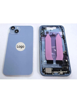 Set Tapa trasera o tapa bateria azul iPhone 14 Plus con carcasa central y componentes Remanufacturada Grado A