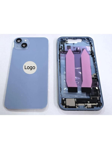 Set Tapa trasera o tapa bateria azul iPhone 14 Plus con carcasa central y componentes Remanufacturada Grado A