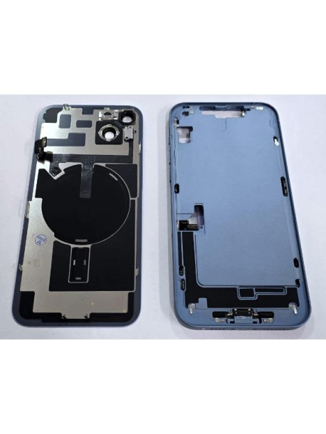 Set Tapa trasera o tapa bateria azul iPhone 14 Plus con carcasa central y componentes Remanufacturada Grado A