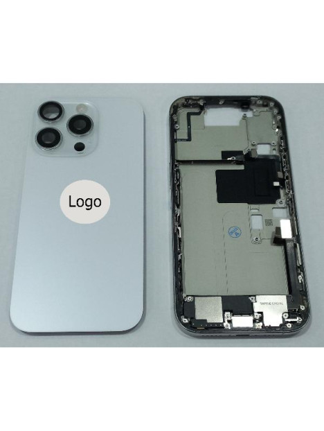 Set Tapa trasera o tapa bateria blanca iPhone 16 Pro con carcasa central y componentes Remanufacturada Grado A
