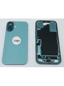 Set Tapa trasera o tapa bateria Teal iPhone 16 con carcasa central y componentes Remanufacturada Grado A