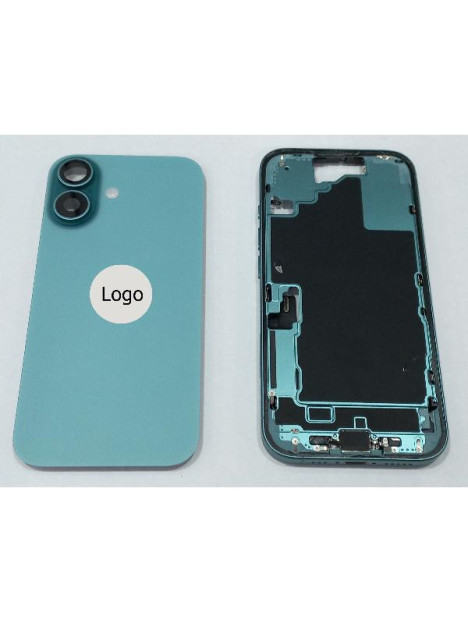 Set Tapa trasera o tapa bateria Teal iPhone 16 con carcasa central y componentes Remanufacturada Grado A