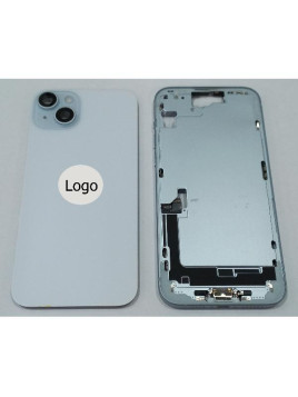 Set Tapa trasera o tapa bateria azul iPhone 15 Plus con carcasa central y componentes Remanufacturada Grado A