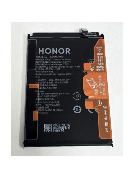 Bateria HB476594EGW 5100mAh para Honor X7C Honor Play9T Honor 200 Smart Honor X6B Honor X6A 2402AADE Service Pack