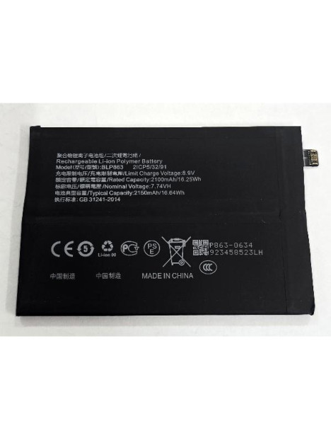 Bateria BLP863 2150mAh x2 para Oppo Reno 6 5G Oppo A16 A16s A54s Realme C25Y Realme Narzo 50i calidad premium