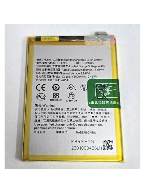 Bateria BLP999 5000mAh para Realme Narzo 60 5G RMX3750 Realme Narzo 60 Pro 5G calidad premium