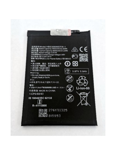 Bateria HB536896EFW-1 6000mAh para Huawei Nova Y70 MGA-LX3 Nova Y70 Plus MGA-LX9 Enjoy 50 MGA-AL00 calidad premium