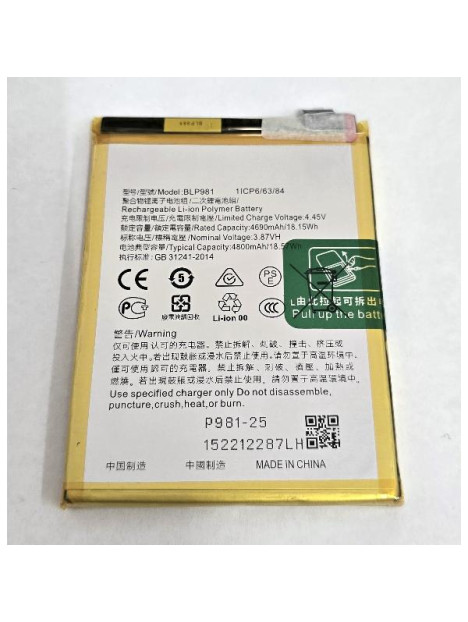 Bateria BLP981 para OPPO Reno8 T 5G CPH2505 OPPO A1 Pro PHQ110 4800 mAh calidad premium