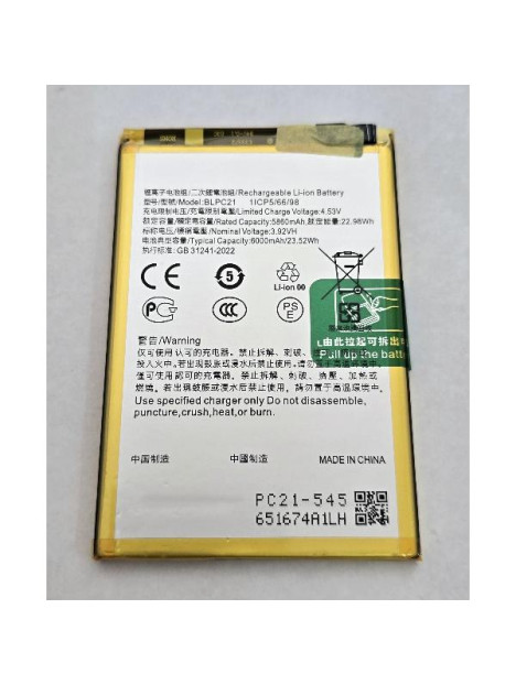 Bateria BLPC21 6000 mAh para OPPO A5x 4G A5x 5G y K13x 5G calidad premium