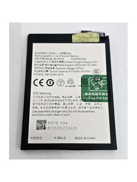 Bateria BLP819 para OPPO Reno5 4G CPH2159 Reno5 Lite CPH2205 4310 mAh Calidad Premium