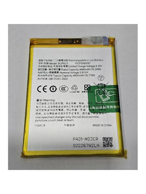 Bateria BLPA31 para OPPO Reno11 5G CPH2599 PJH110 4680 mAh calidad premium