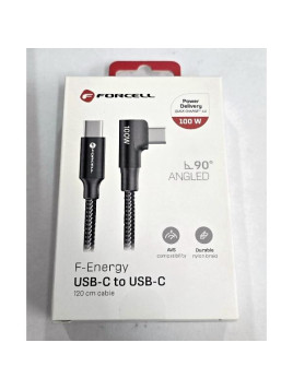 Cable USB C to USB C Forcell F-Energy QC4.0 PD 3A 100W Cafule 90° 1,2 m CC-1Deg negro