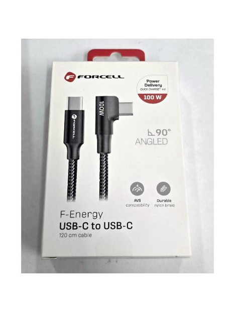 Cable USB C to USB C Forcell F-Energy QC4.0 PD 3A 100W Cafule 90° 1,2 m CC-1Deg negro