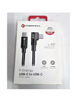 Cable USB C to USB C Forcell F-Energy QC4.0 PD 3A 60W Cafule 90° 1,2 m CC-1Deg negro