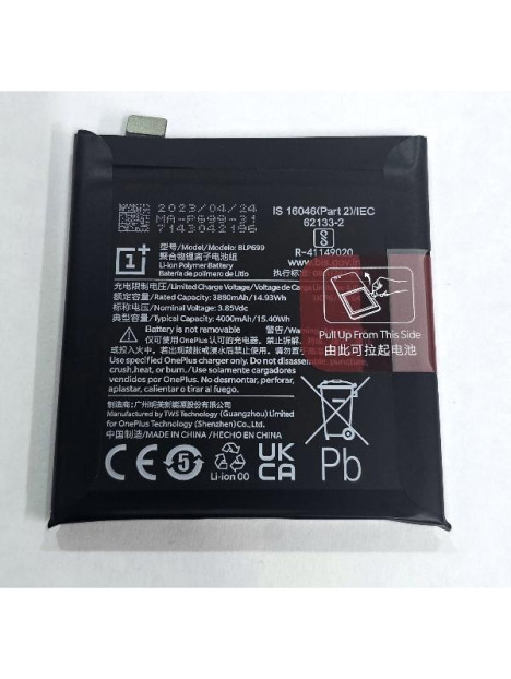 Bateria BLP699 4000mAh para Oneplus 7 Pro GM1910 1031100009 Service Pack
