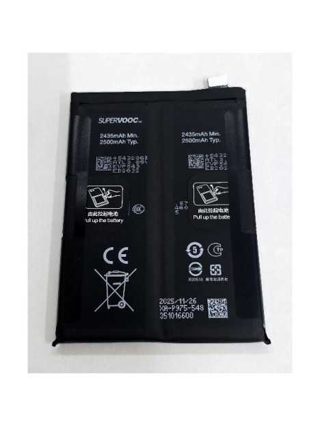 Bateria BLP975 2500 x2 mAh para OnePlus 11 5000MAH CPH2447 CPH2449 CPH2451 1031100064 Service Pack