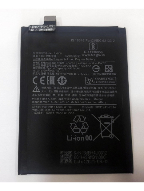 Batería BM4W para Xiaomi Mi10T Lite 5G M2007J17G 4820mAh