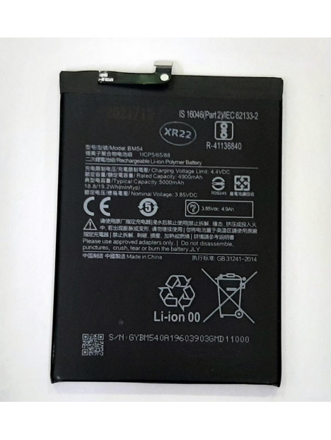 Bateria BM54 5000mAh para Xiaomi Redmi Note 9T Service Pack