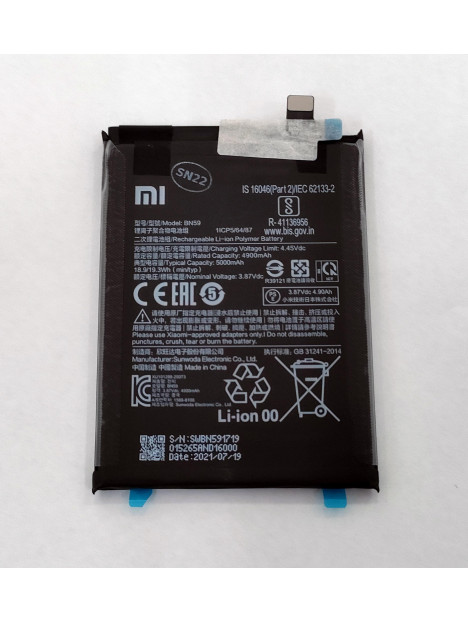 Bateria BN59 5000mAh para Xiaomi Redmi Note 10M2101K7AI Redmi Note 10s M2101K7AG Service Pack