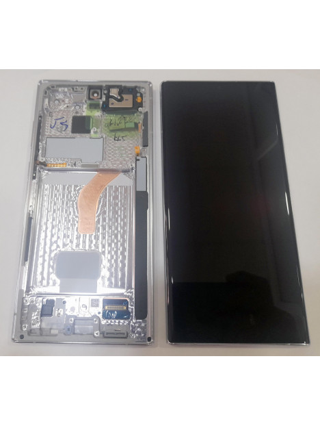 Pantalla lcd para Samsung Galaxy S22 Ultra SM-S908B GH82-27488C mas tactil negro mas marco blanco Service Pack Prem