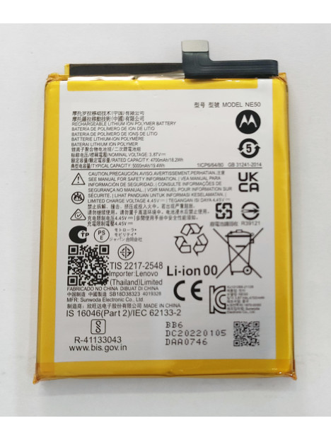 Bateria NE50 5000mAh para Motorola Moto G82 XT2225 Moto G52 XT2221 Service Pack
