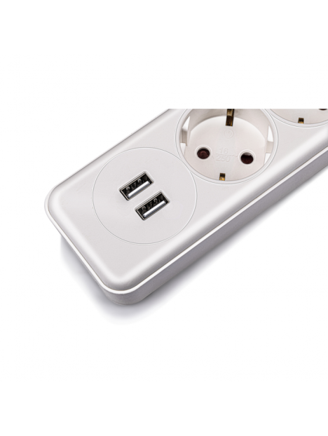 Regleta de 3 enchufes con 2 Puertos USB, Cable alimentacion trenzado, Color  Blanco Philips 