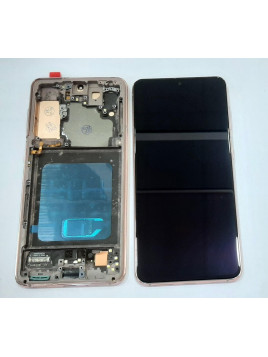 Pantalla oled para Samsung Galaxy S21 5G SM-G991B SM-G991 G991B G991 mas tactil negro mas marco rosa compatible