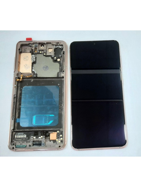 Pantalla oled para Samsung Galaxy S21 5G SM-G991B SM-G991 G991B G991 mas tactil negro mas marco rosa compatible