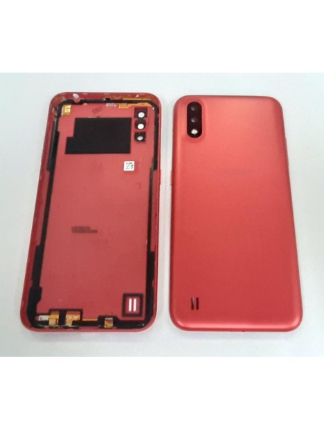 Tapa trasera o tapa bateria roja para Samsung Galaxy A01 A015 A015F SM-A015 SM-A015F mas cristal camara