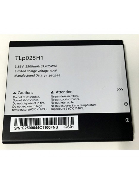 Batería premium TLP025H7 TLP025H1 Alcatel Pop 4 5051D 3.8V 2500mAh 9.62 Wh desmontaje