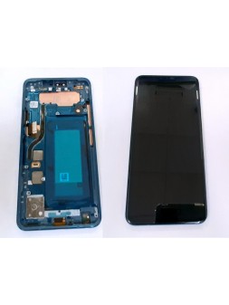 Pantalla lcd para LG V40 ThinQ mas tactil negro mas marco azul calidad premium