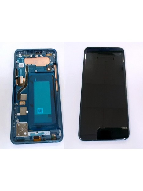 Pantalla lcd para LG V40 ThinQ mas tactil negro mas marco azul calidad premium