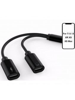 Adaptador doble lightning Audio + Carga negro